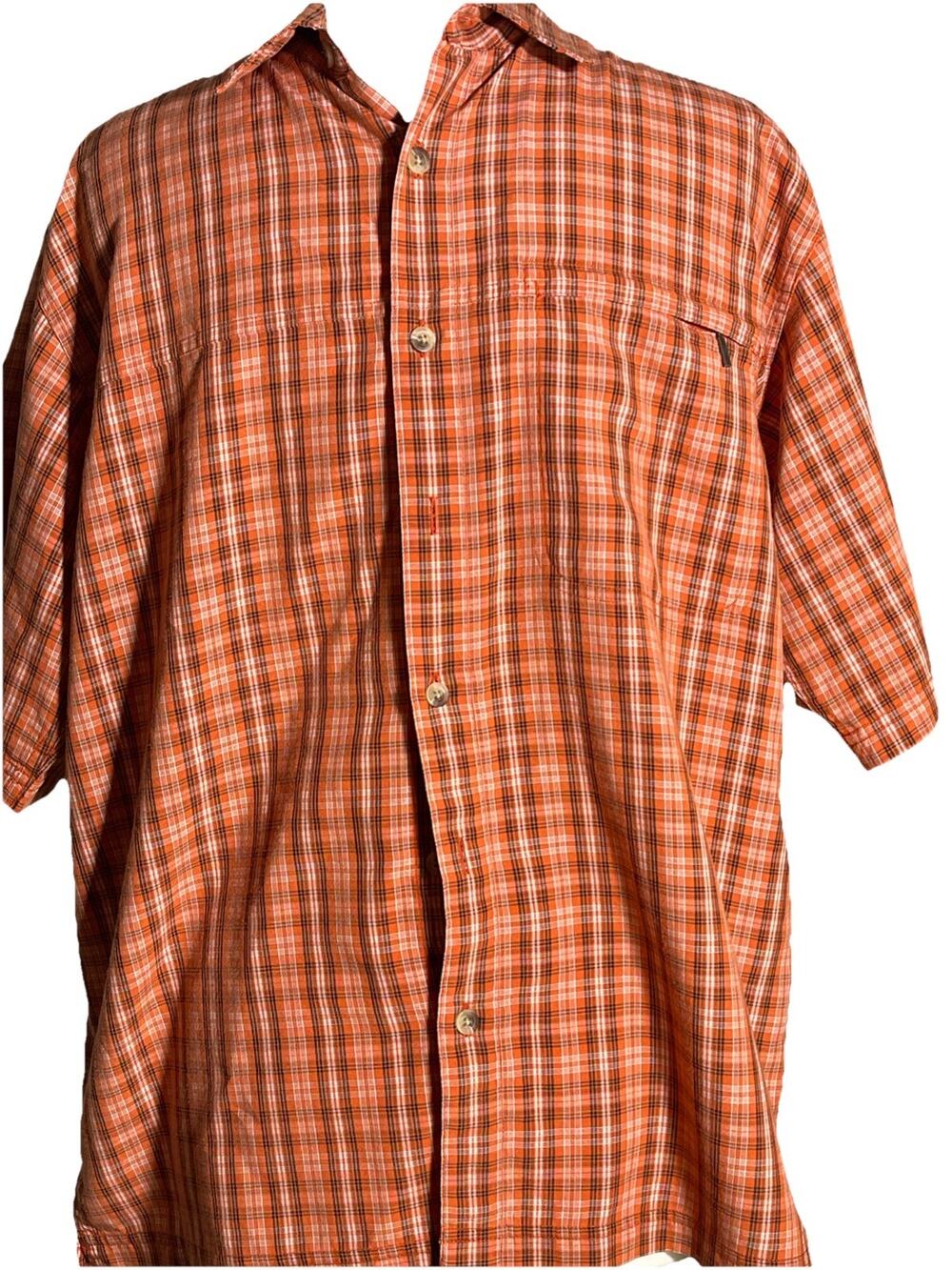 The North Face Orange Short Sleeve Plaid Button Up Zip Pocket Men’s Medium